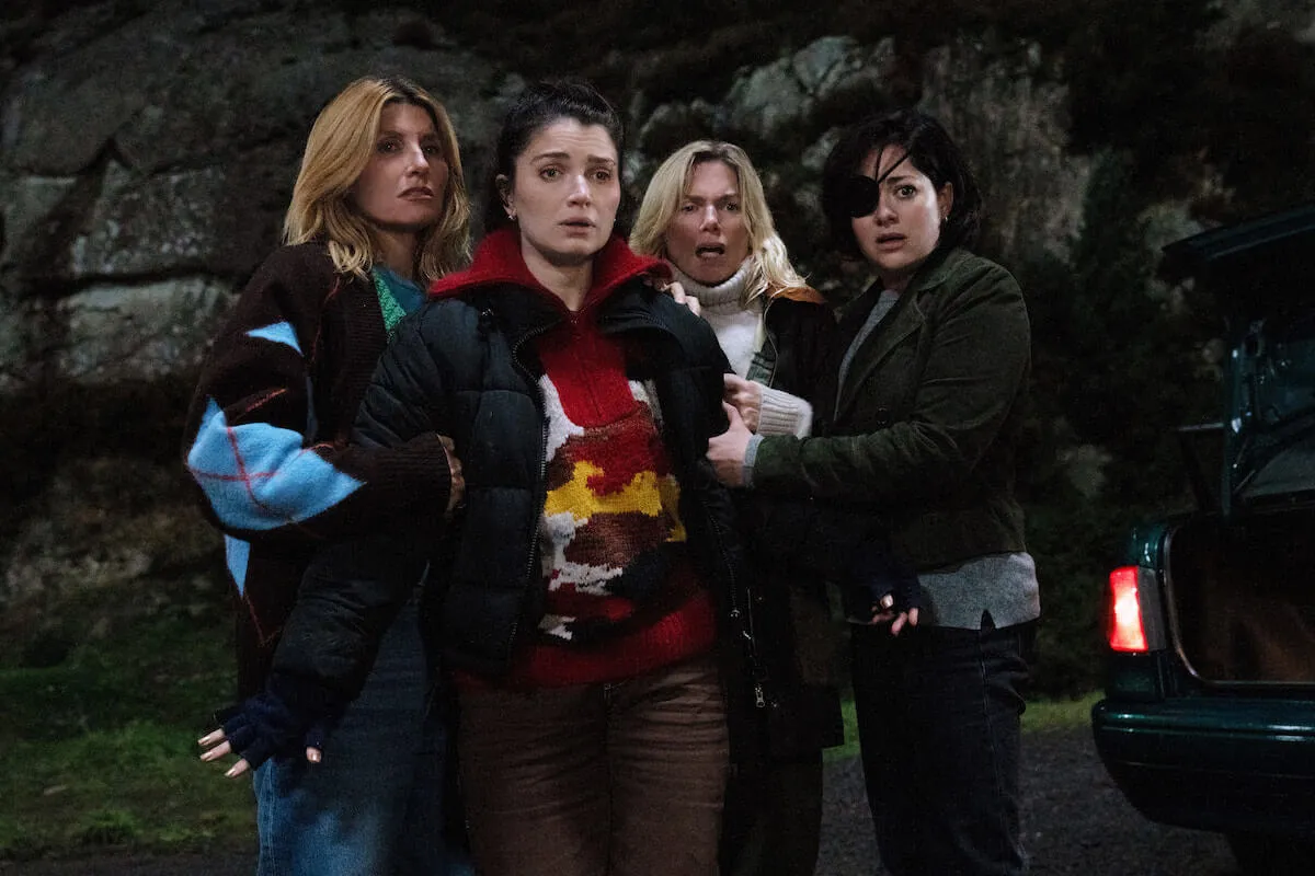 Sharon Horgan, Eve Hewson, Eva Birthistle, and Sarah Greene in the 'Bad Sisters' Season 2 cliff scene